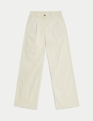 Cotton Rich Pleat Front Wide Leg Chinos Image 2 of 5