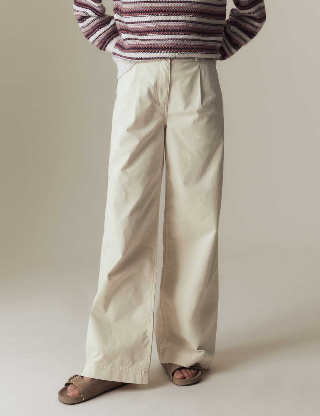 Cotton Rich Pleat Front Wide Leg Chinos 2 of 5