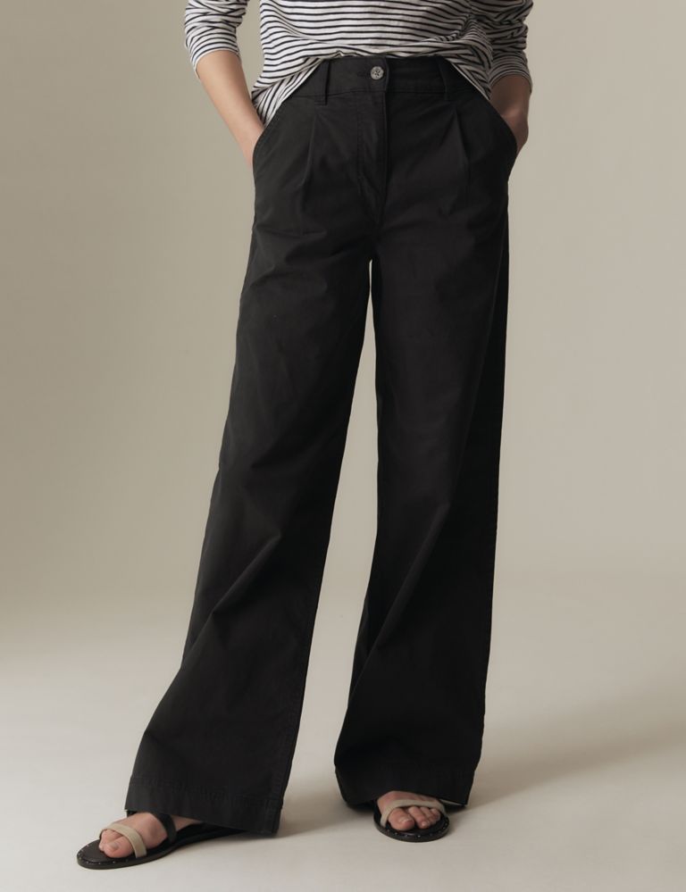 Cotton Rich Pleat Front Wide Leg Chinos 3 of 5
