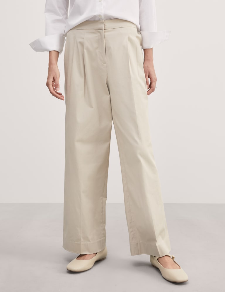 Cotton Rich Pleat Front Wide Leg Chinos 4 of 8