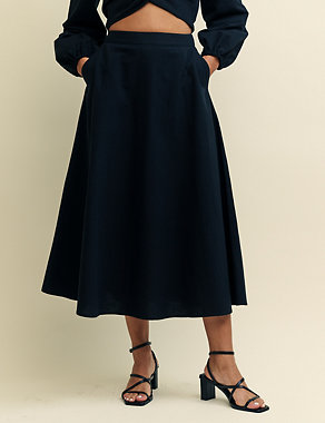 Cotton Rich Pleated Midi Skirt Image 2 of 5