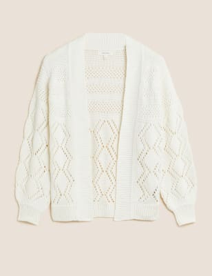 Cotton Rich Pointelle Relaxed Cardigan Image 2 of 7