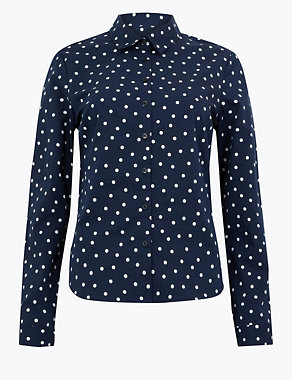 Cotton Rich Polka Dot Fitted Shirt Image 2 of 4