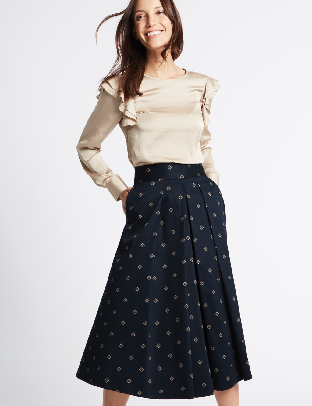 Cotton Rich Printed ALine Midi Skirt M&S Collection M&S