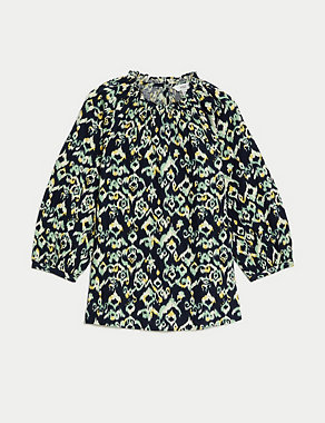 Cotton Rich Printed Blouson Sleeve Blouse Image 2 of 5