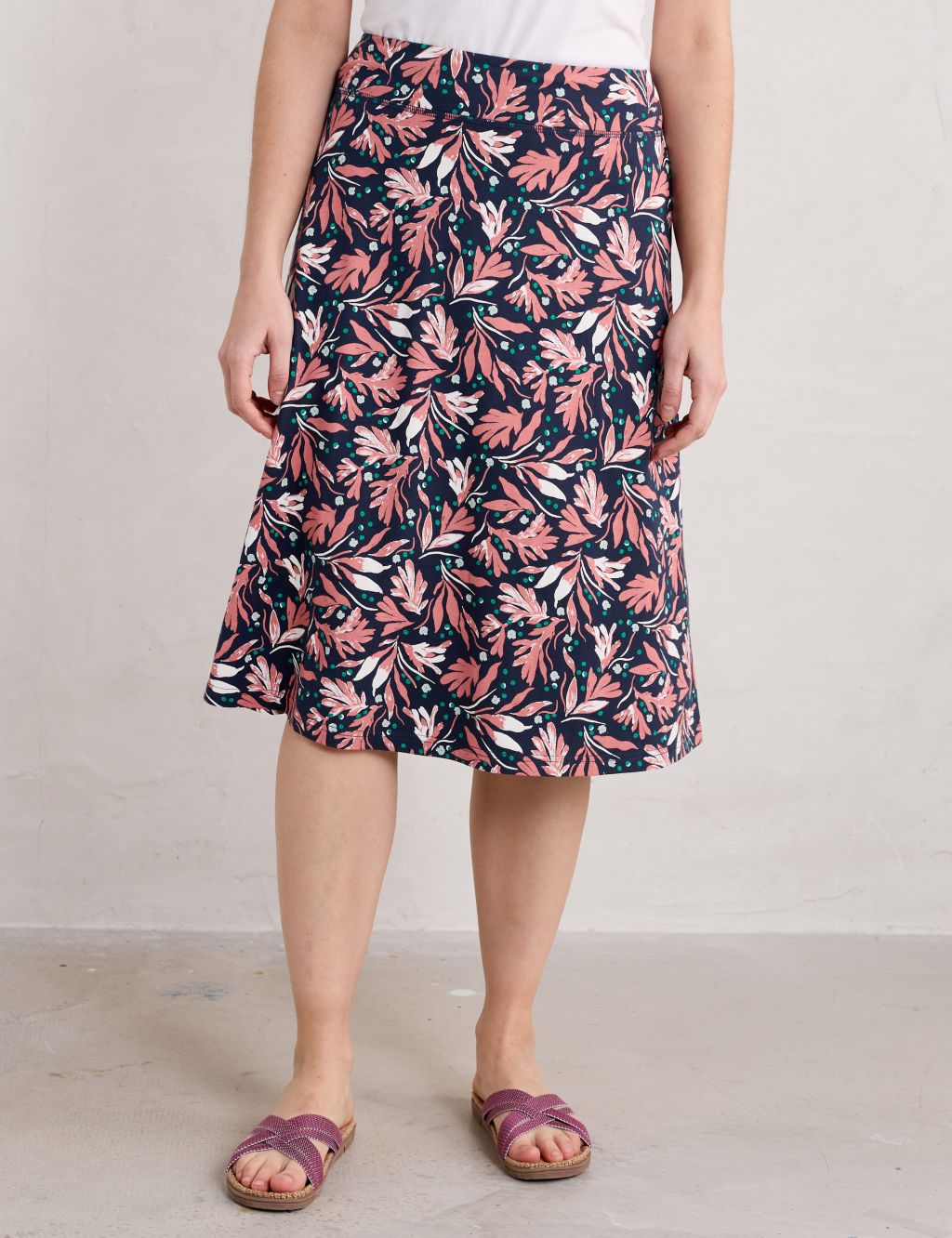 Cotton Rich Printed Knee Length A-Line Skirt 2 of 5
