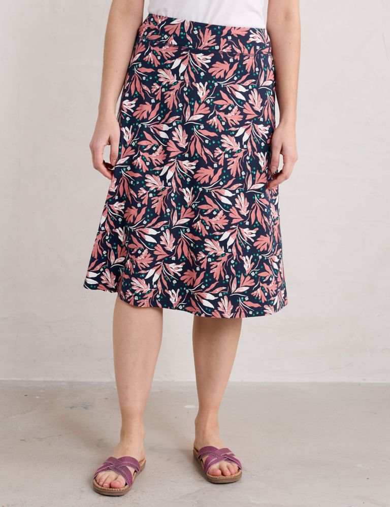 Cotton Rich Printed Knee Length A-Line Skirt 3 of 5