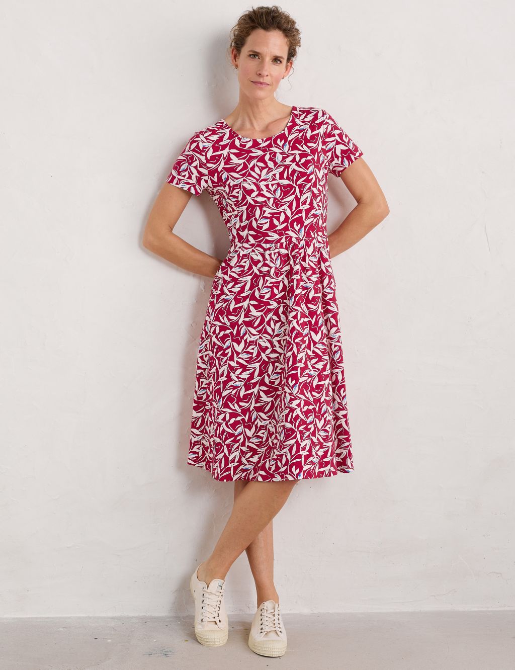 Cotton Rich Printed Knee Length Waisted Dress 2 of 5