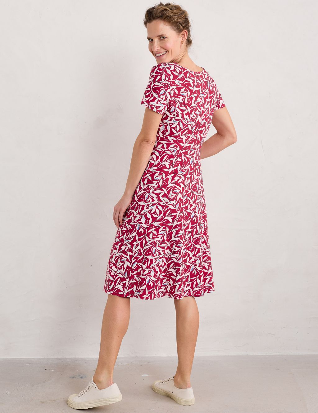 Cotton Rich Printed Knee Length Waisted Dress 4 of 5
