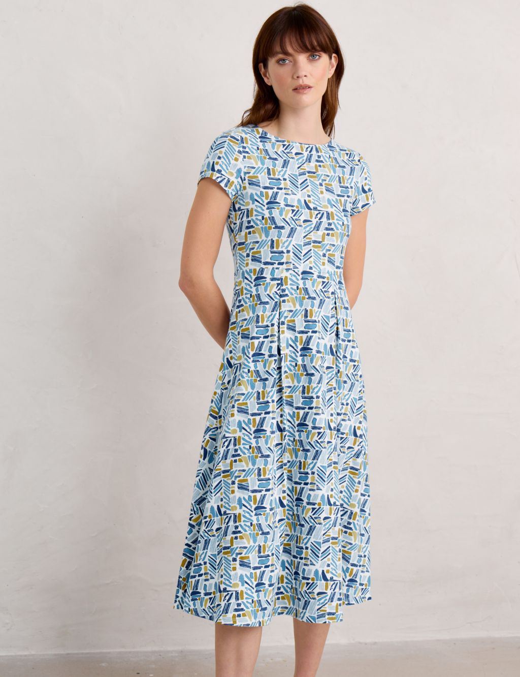 Cotton Rich Printed Midi Waisted Dress 2 of 5