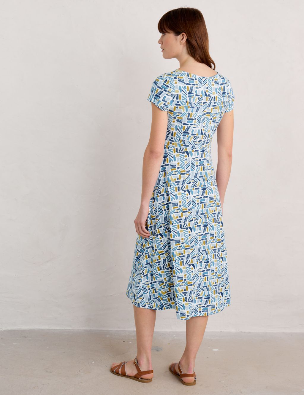 Cotton Rich Printed Midi Waisted Dress 4 of 5