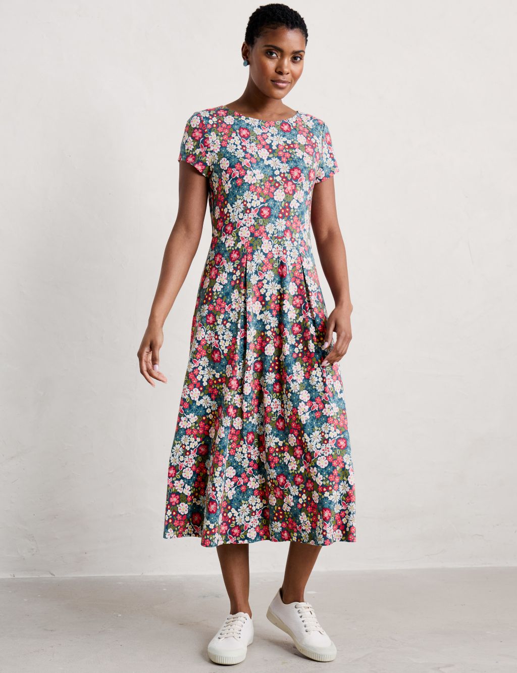 Cotton Rich Printed Midi Waisted Dress 3 of 4