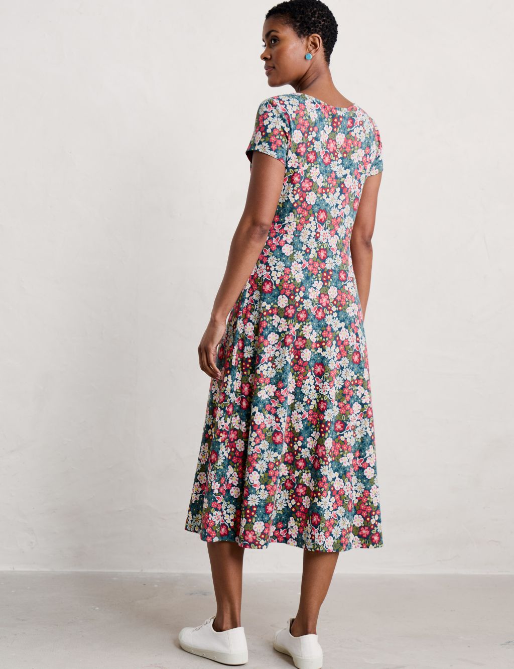 Cotton Rich Printed Midi Waisted Dress 2 of 4