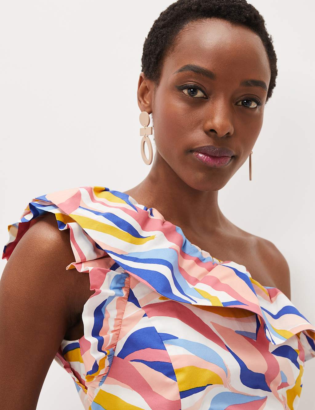 Cotton Rich Printed One Shoulder Blouse 4 of 5