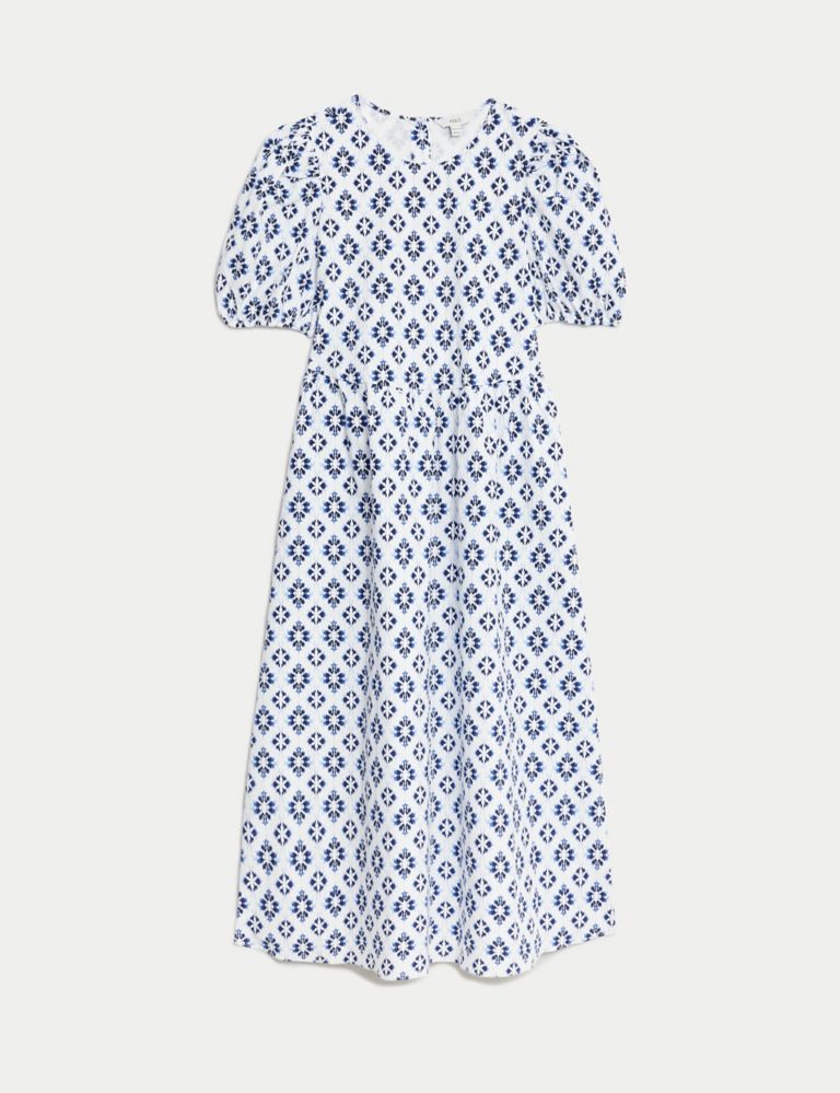 Cotton Rich Printed Puff Sleeve Waisted Dress 2 of 4