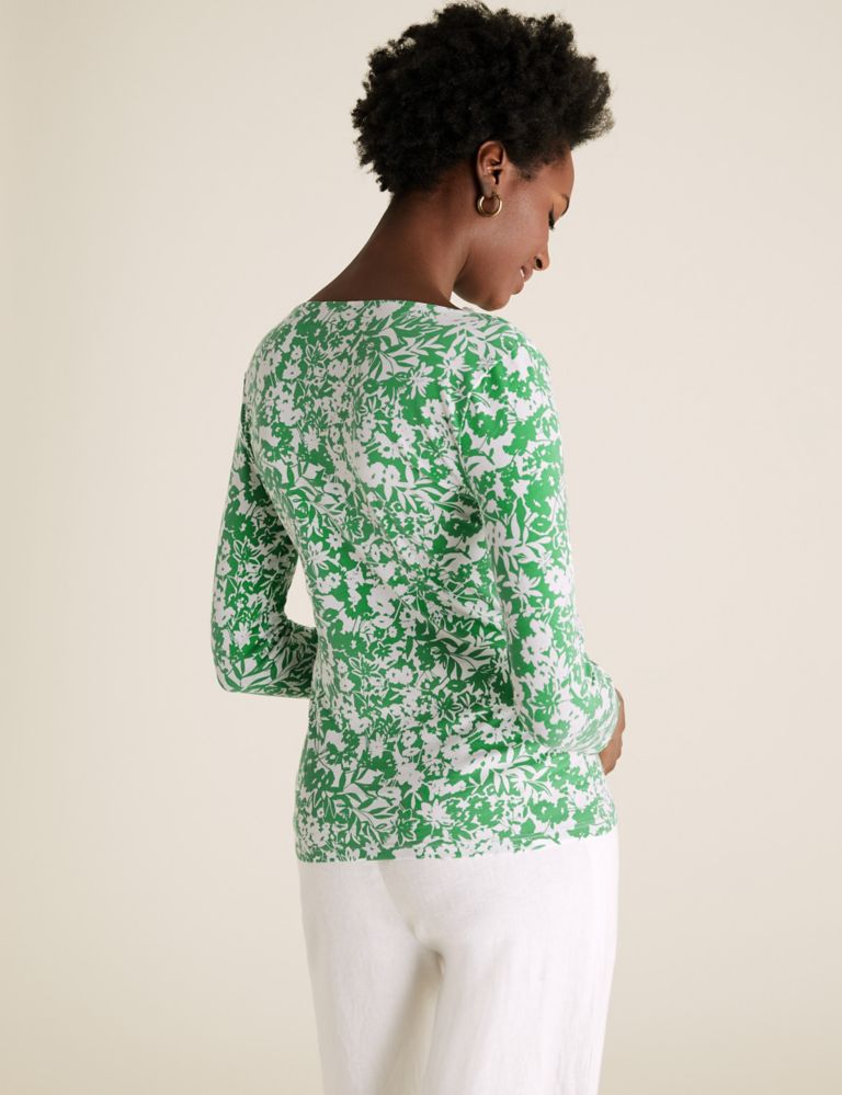 Cotton Rich Printed Slash Neck Fitted Top 4 of 5
