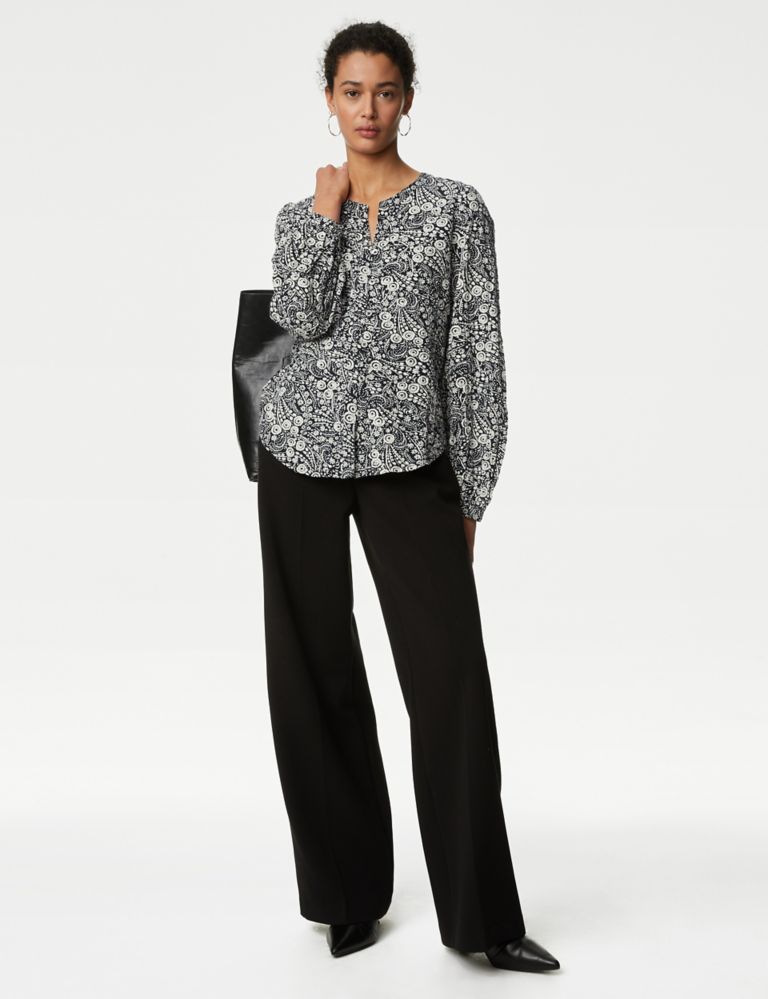 Cotton Rich Printed Textured Blouse 1 of 5