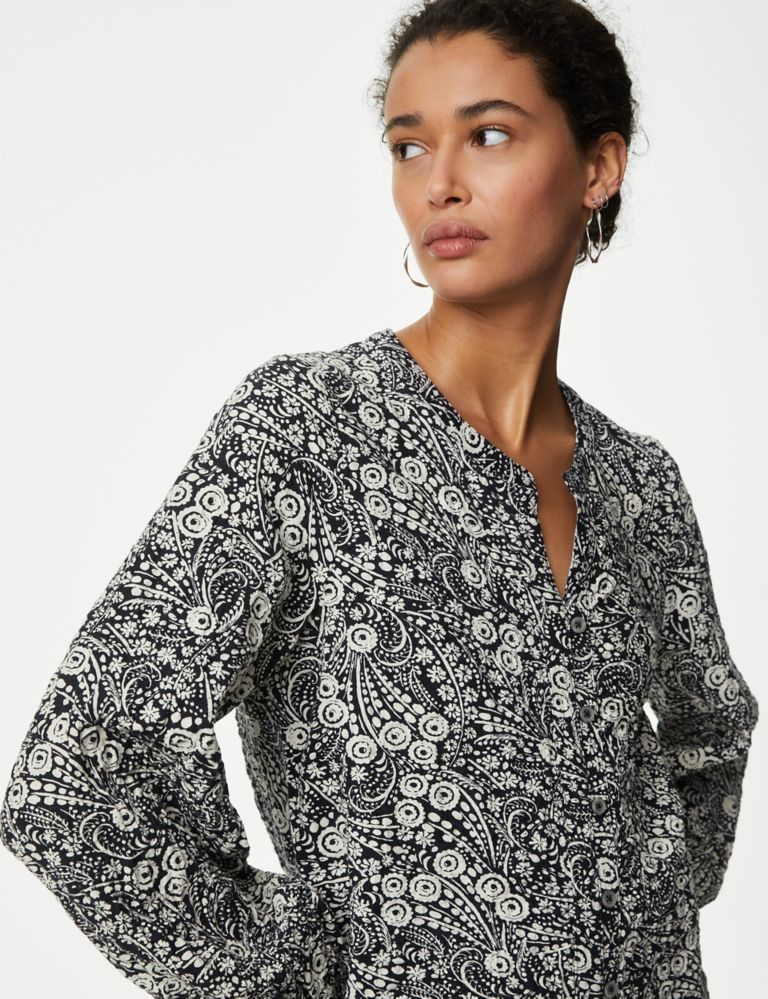 Cotton Rich Printed Textured Blouse 3 of 5
