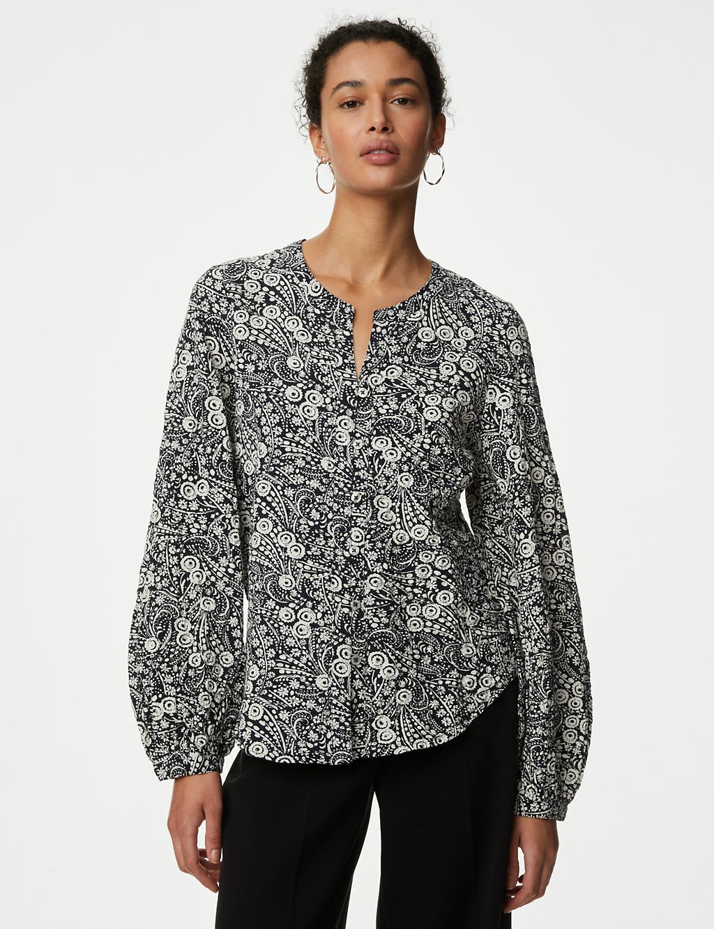 Cotton Rich Printed Textured Blouse 4 of 5