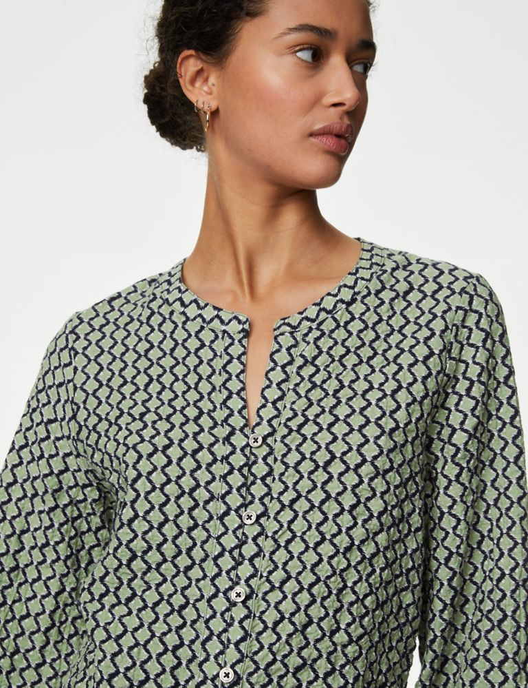 Cotton Rich Printed Textured Blouse 1 of 5