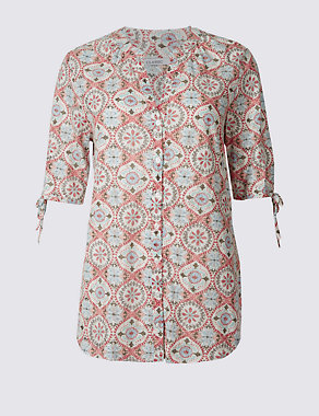 Cotton Rich Printed Tie Sleeve Shirt Image 2 of 5