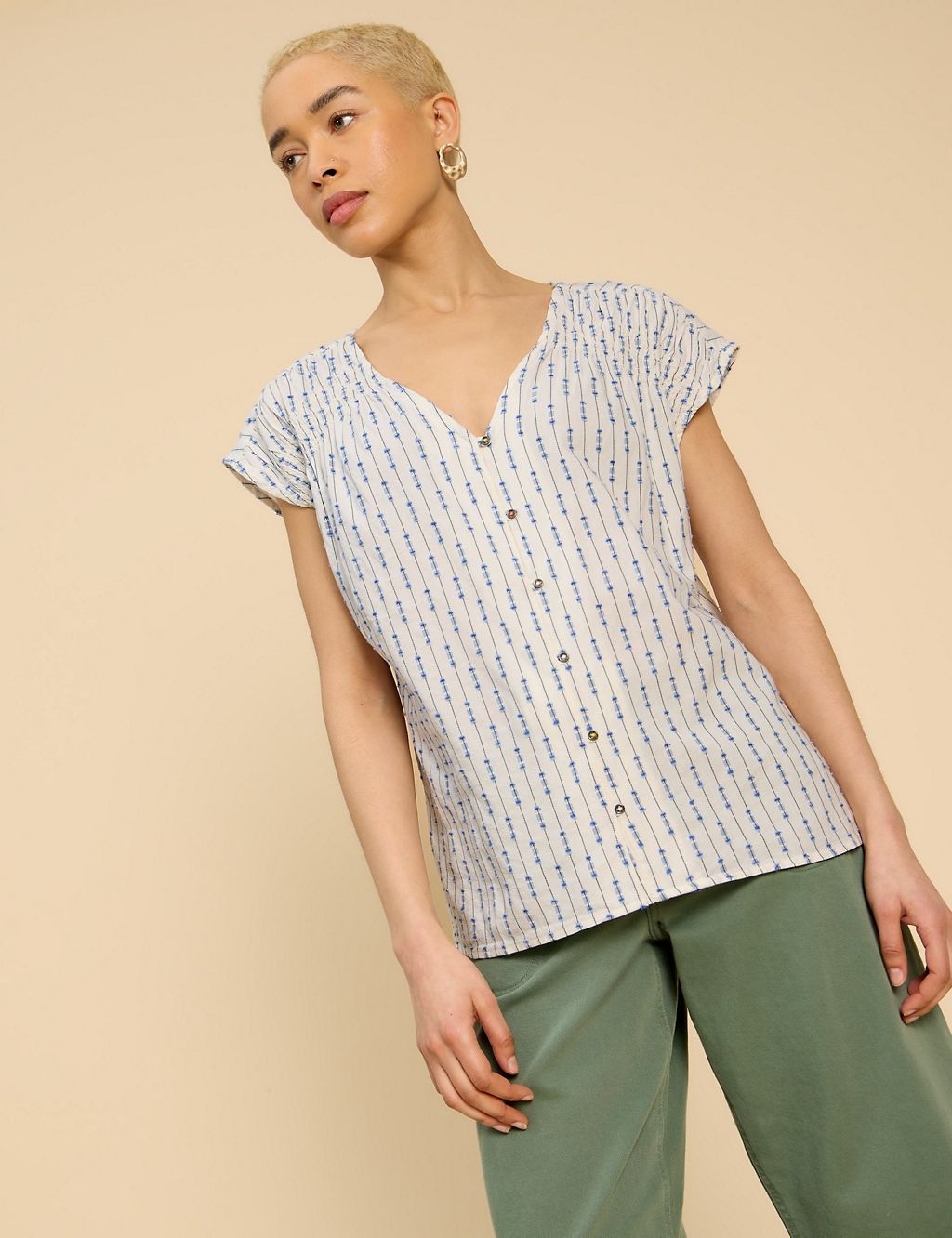 Cotton Rich Printed V-Neck Cap Sleeve Shirt 3 of 6