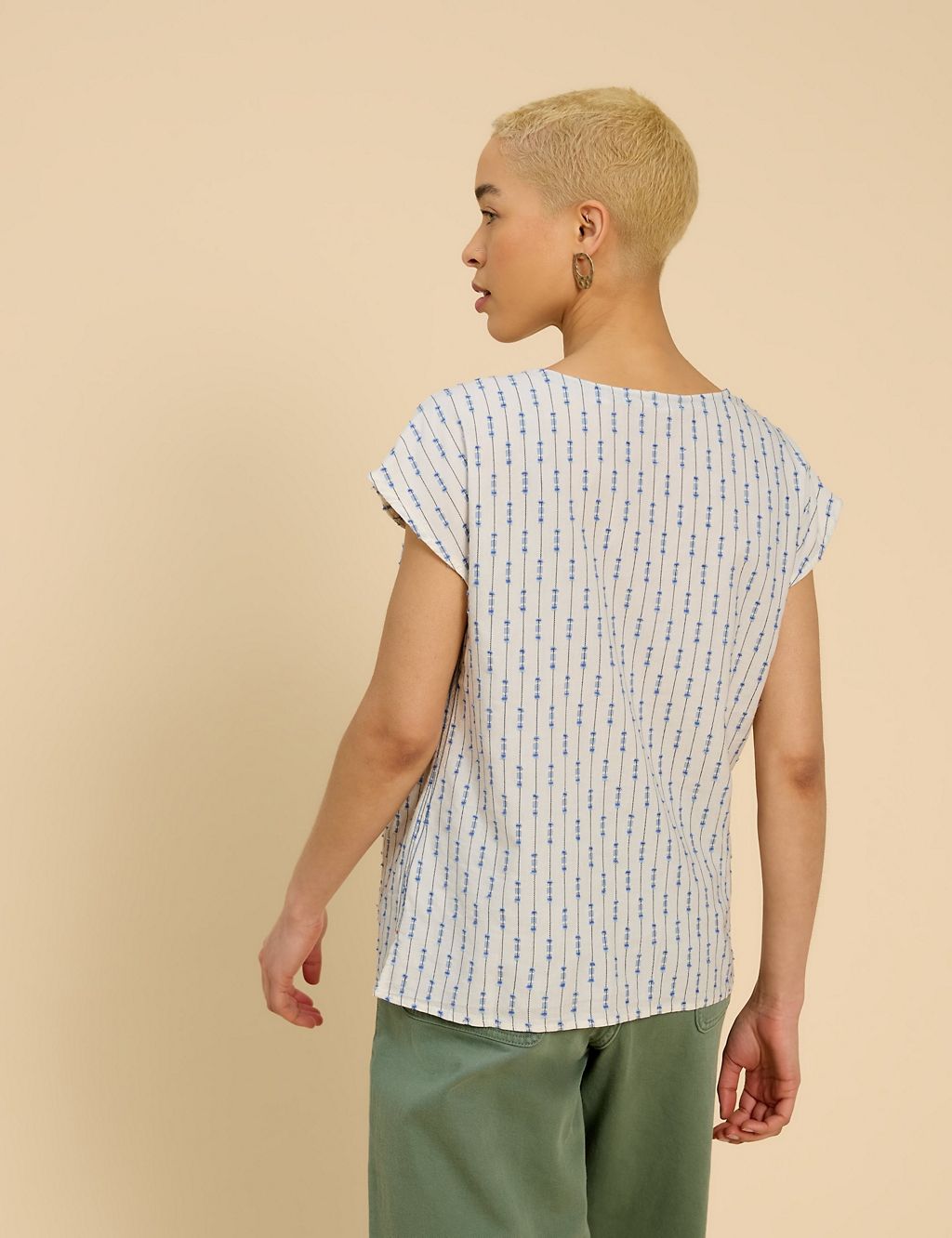 Cotton Rich Printed V-Neck Cap Sleeve Shirt 2 of 6