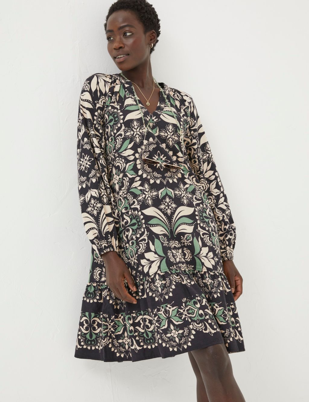 Cotton Rich Printed V-Neck Swing Dress 3 of 5