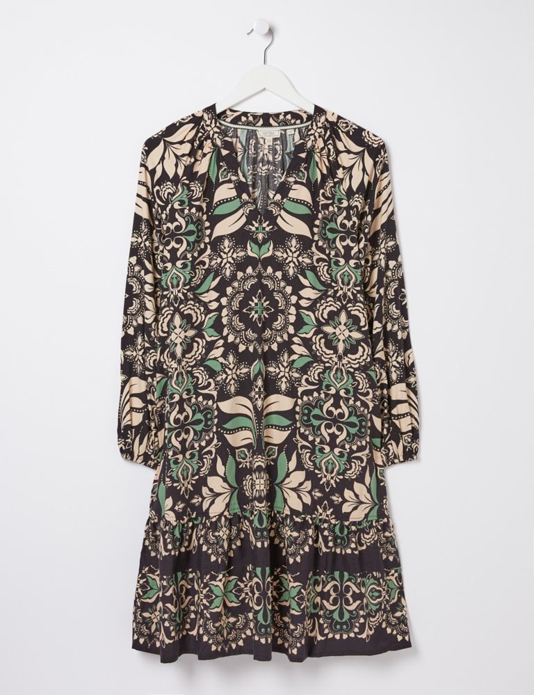 Cotton Rich Printed V-Neck Swing Dress 2 of 5