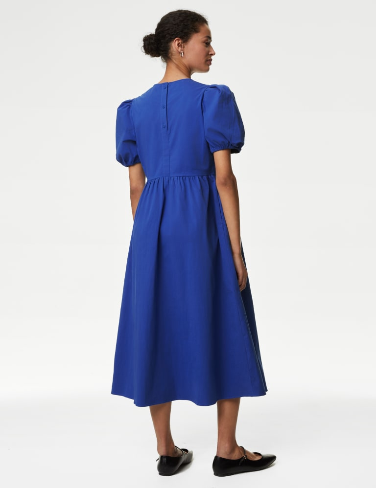 Cotton Rich Puff Sleeve Midi Column Dress 4 of 6