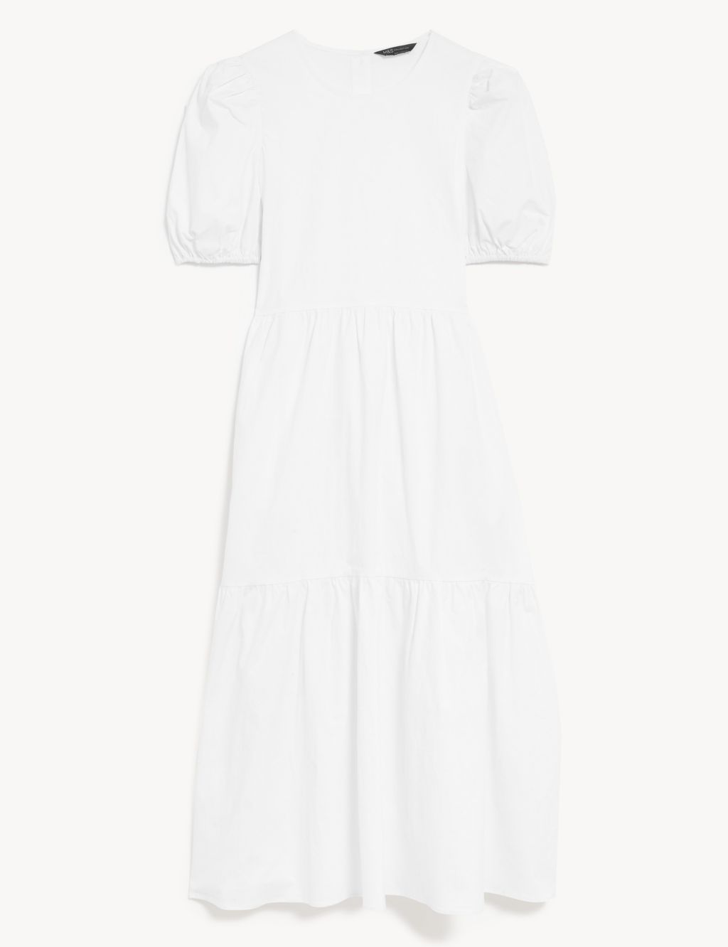 Cotton Rich Puff Sleeve Midi Tiered Dress | M&S Collection | M&S