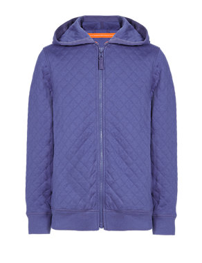 Cotton Rich Quilted Zip Through Hooded Sweatshirt (5-14 Years) Image 2 of 5