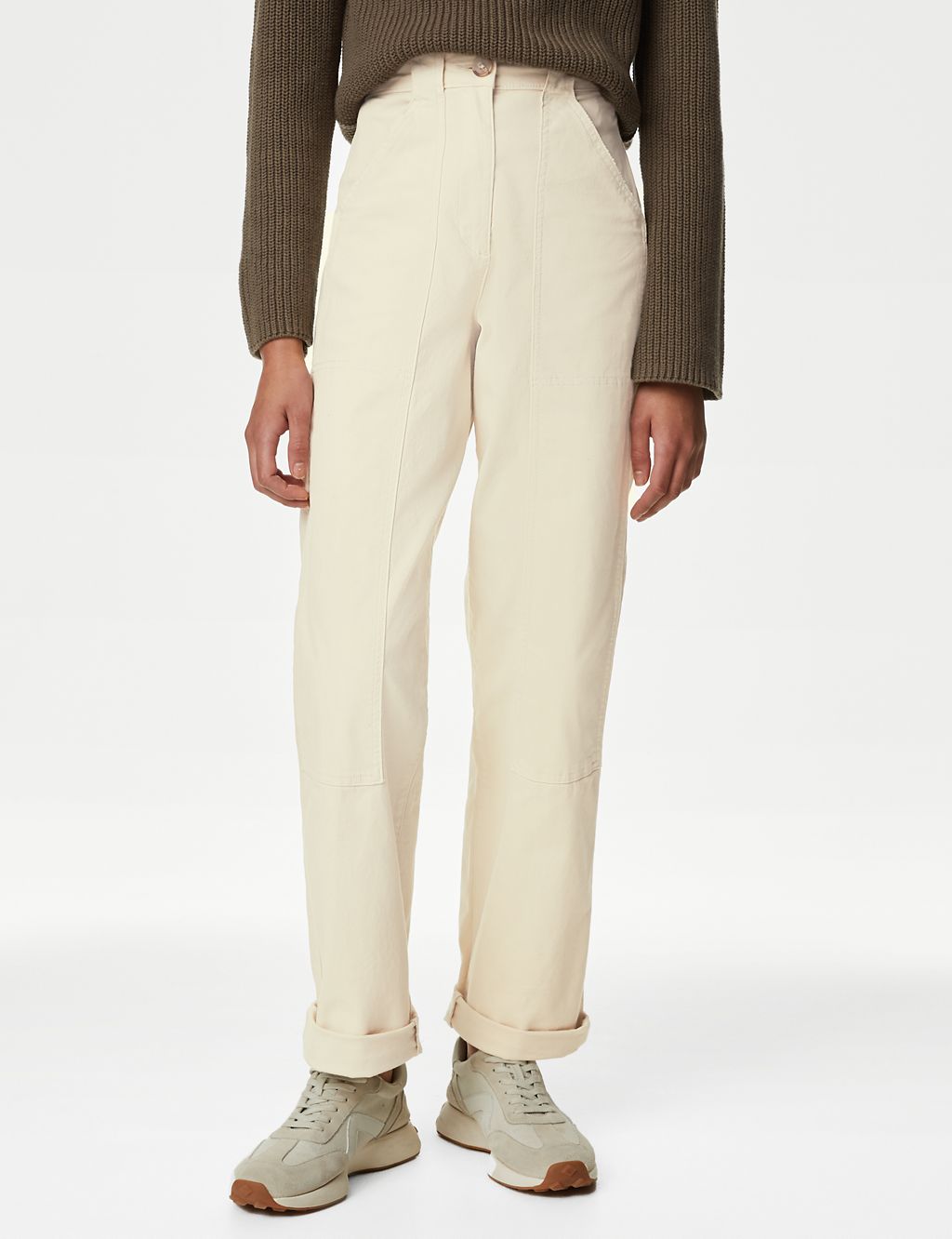 Cotton Rich Relaxed Straight Trousers 2 of 5