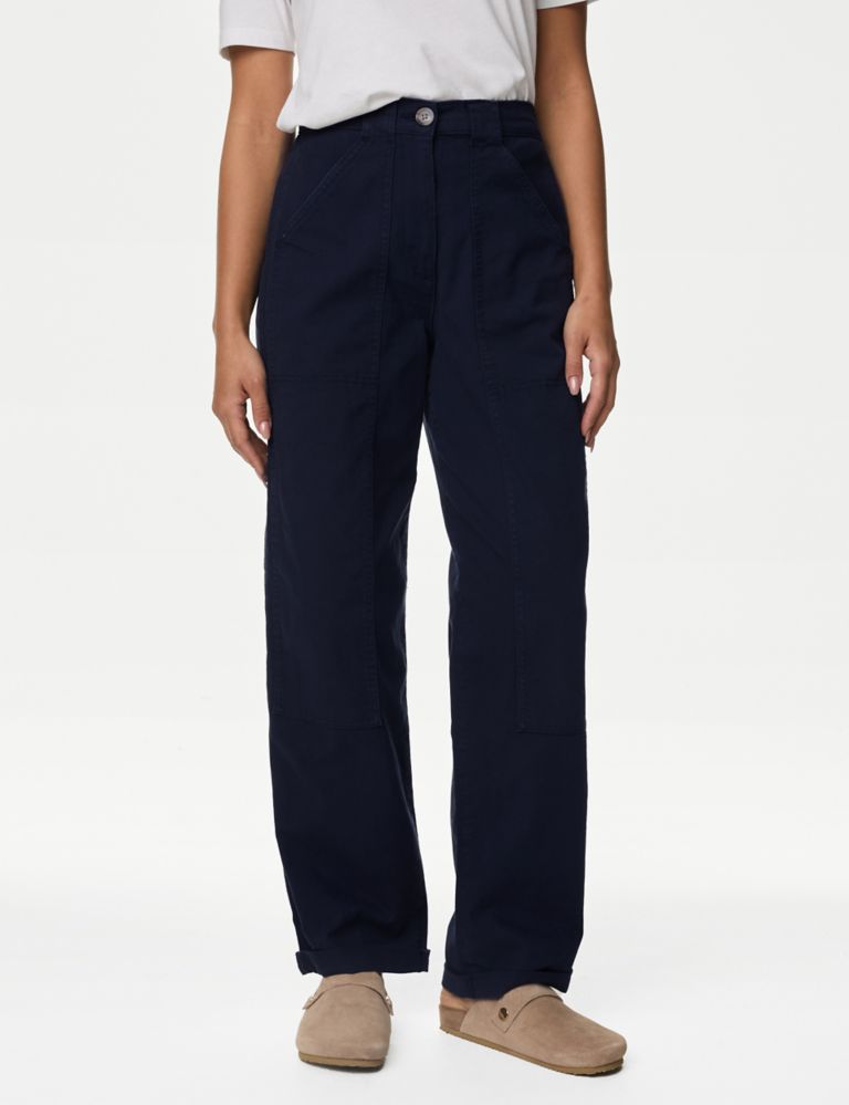 Cotton Rich Relaxed Straight Trousers 4 of 5