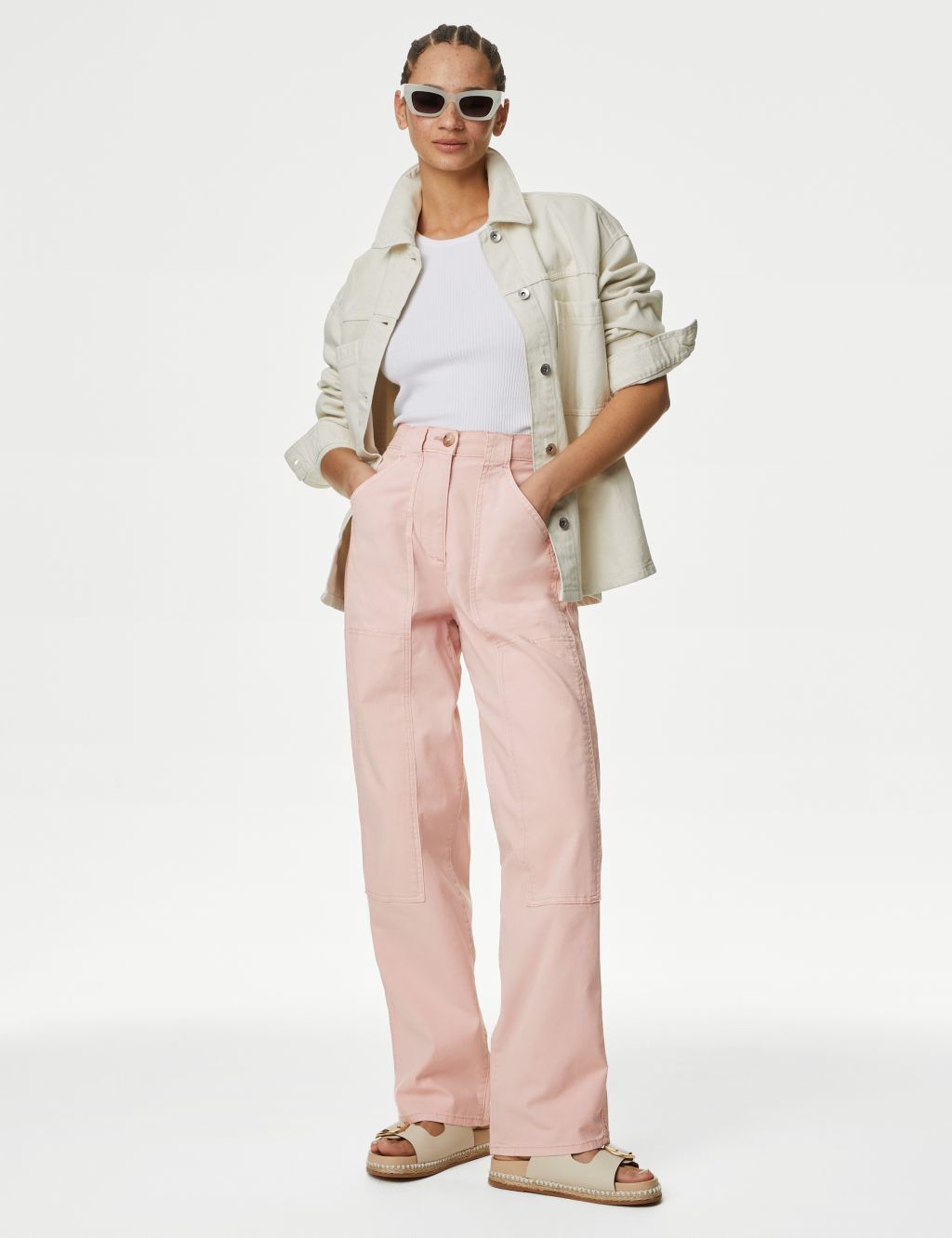 Cotton Rich Relaxed Straight Trousers 2 of 6