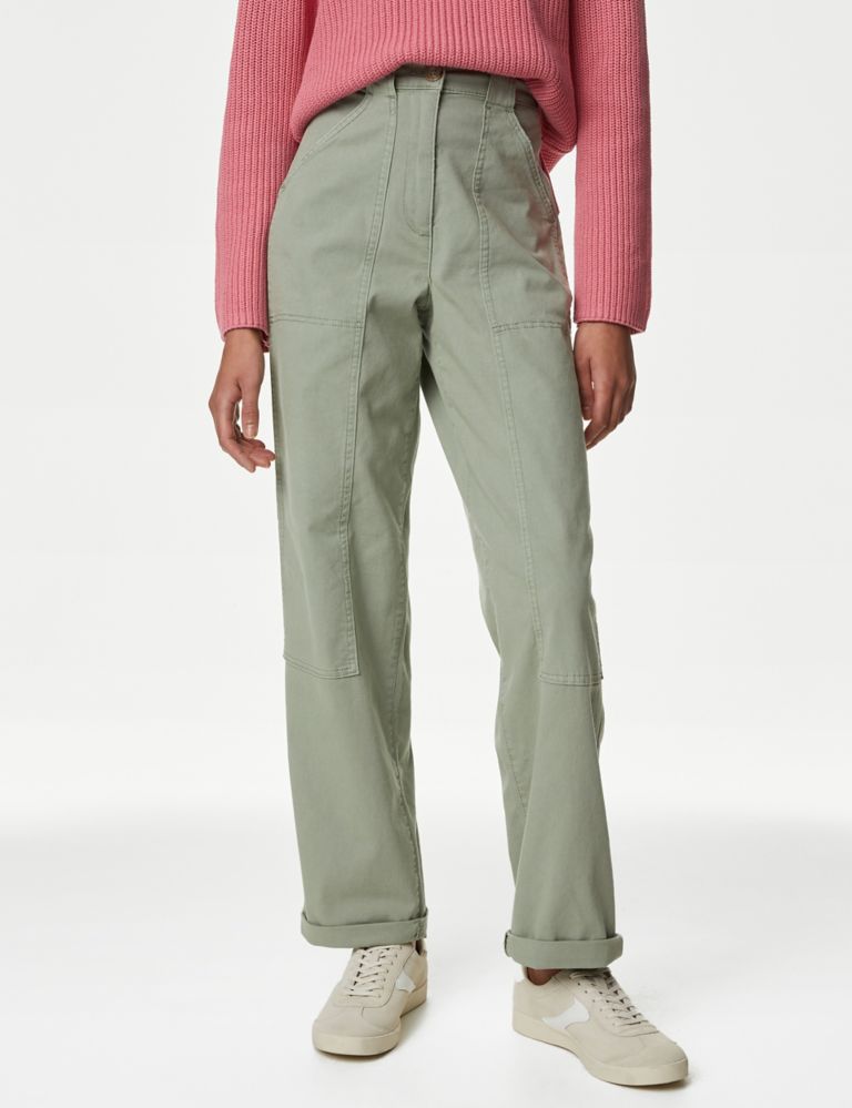 Cotton Rich Relaxed Straight Trousers 4 of 6