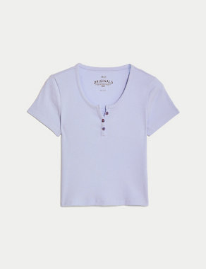 Cotton Rich Ribbed Button T-Shirt (6-16 Yrs) Image 2 of 5
