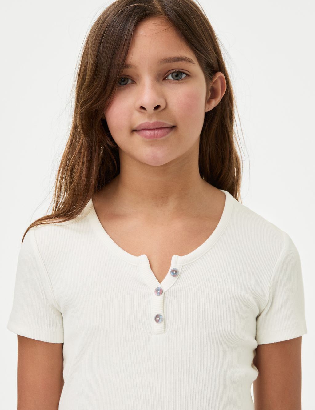 Cotton Rich Ribbed Button T-Shirt (6-16 Yrs) 2 of 5