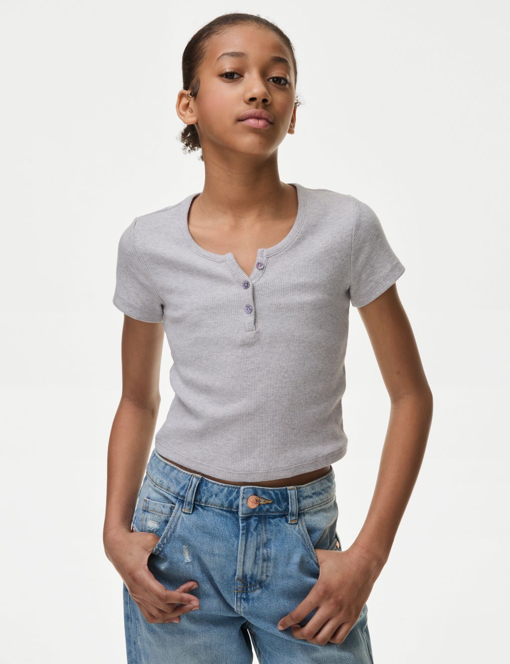 Cotton Rich Ribbed Button T-Shirt (6-16 Yrs) 3 of 5