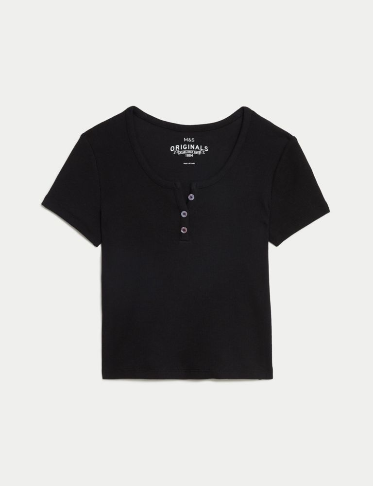 Cotton Rich Ribbed Button T-Shirt (6-16 Yrs) 2 of 5