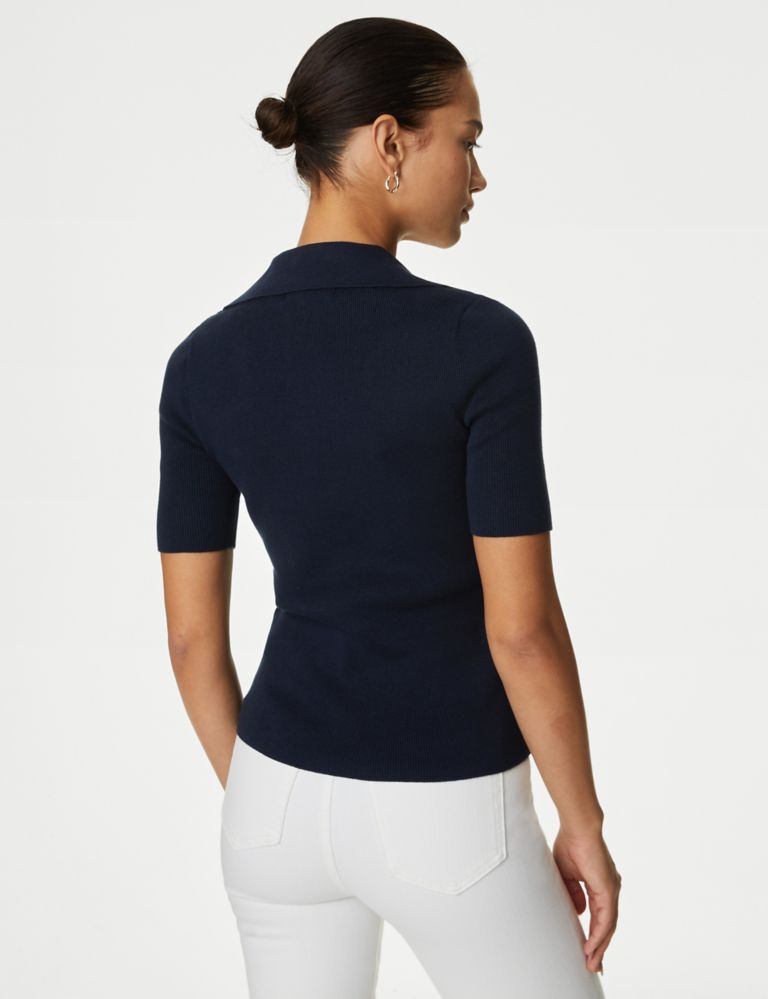 Cotton Rich Ribbed Collared Knitted Top 5 of 6