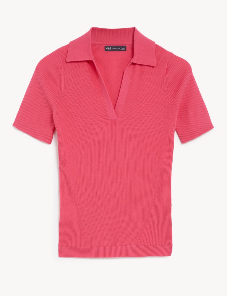 Cotton Rich Ribbed Collared Knitted Top M S Collection M S
