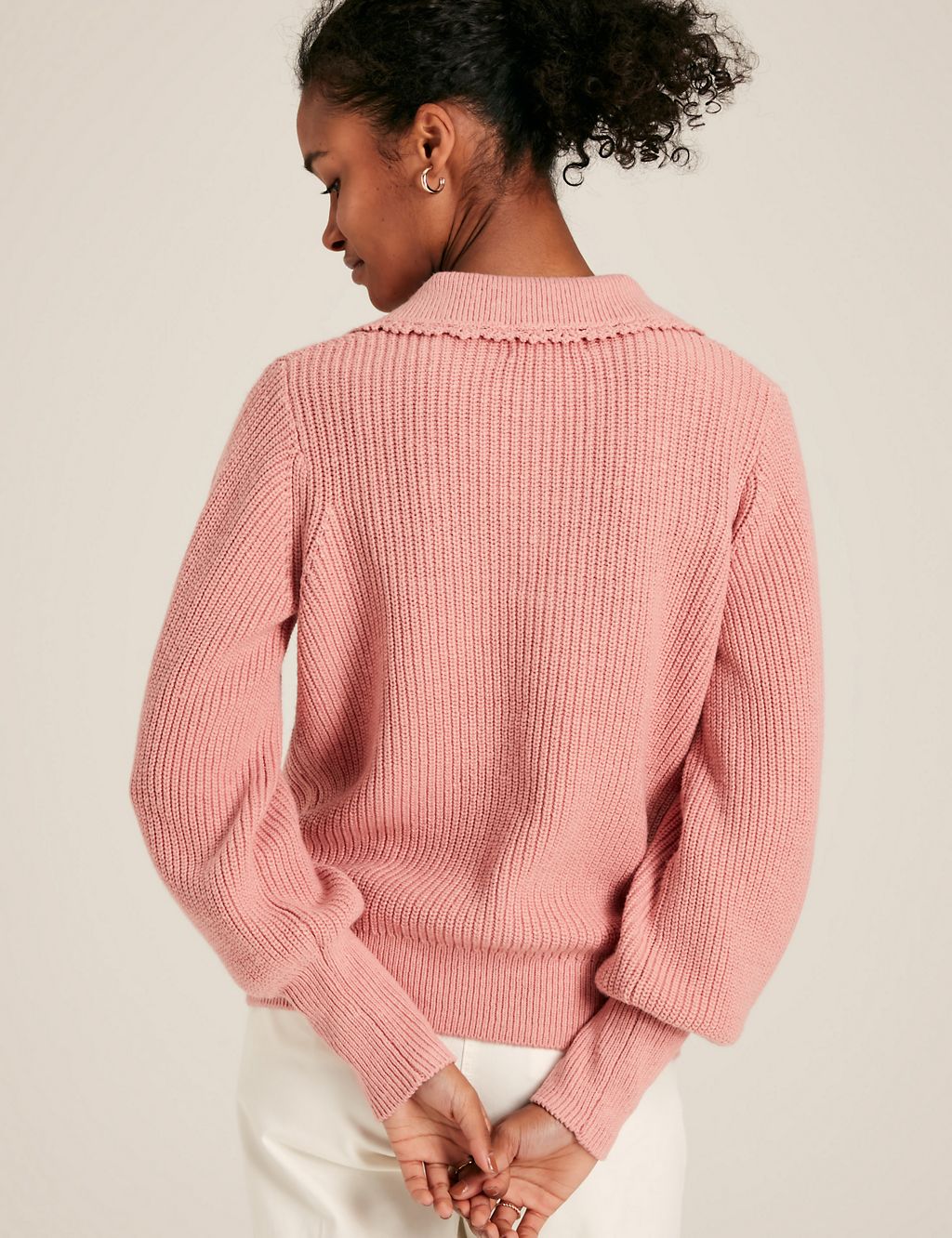 Cotton Rich Ribbed Collared V-Neck Jumper 2 of 5