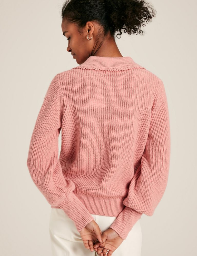 Cotton Rich Ribbed Collared V-Neck Jumper 3 of 5