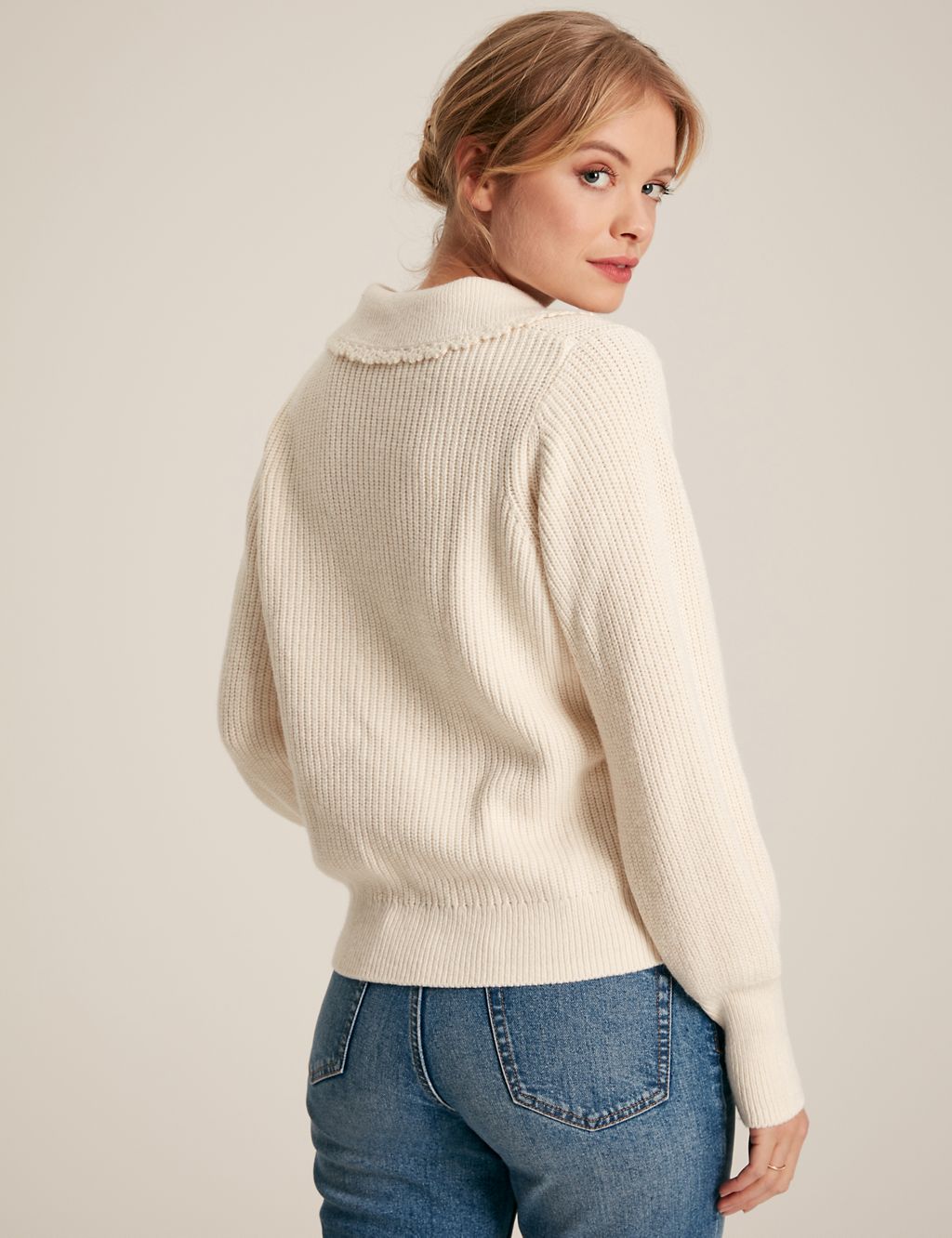 Cotton Rich Ribbed Collared V-Neck Jumper 7 of 8