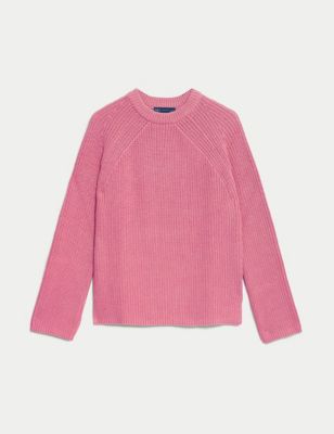 Cotton Rich Ribbed Crew Neck Jumper Image 2 of 6