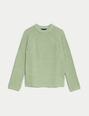 Cotton Rich Ribbed Crew Neck Jumper Image 2 of 6