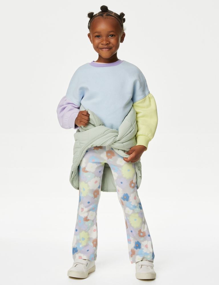 Cotton Rich Ribbed Floral Flared Leggings (2-8 Yrs), M&S Collection