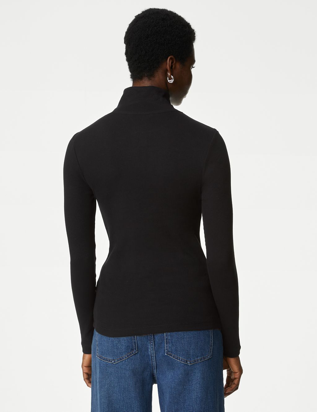 Cotton Rich Ribbed Half Zip Top | M&S Collection | M&S