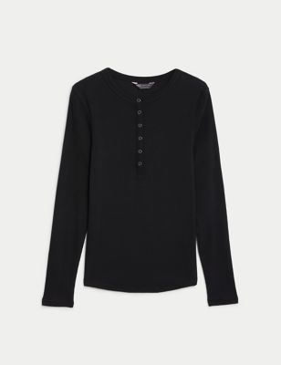 Pure Cotton Crew Neck Henley Top, M&S Collection
